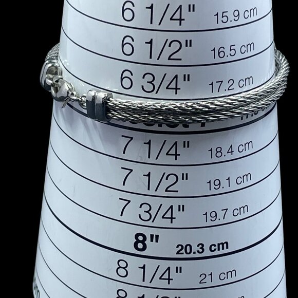 Silver Cable Cuff Bracelet Crystal Center Minimalist Elegant Timeless Preppy - Picture 6 of 6